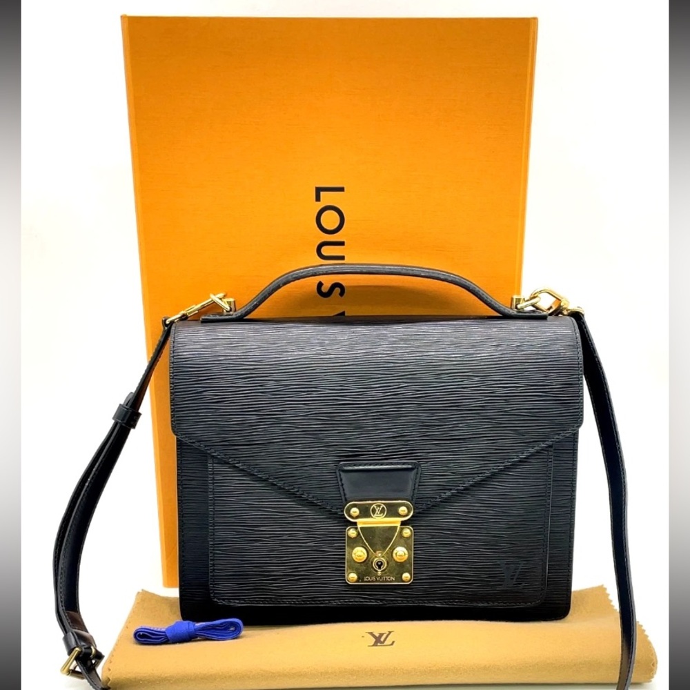 Auth Louis Vuitton Monceau Noir Epi 2way Bag M52122 W/D/Box/Strap NS120287